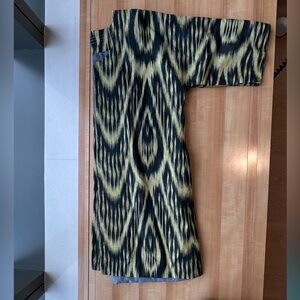 Ikat Silk Black and Yellow Patterned Coat. Hand made in Uzbekistan. One size